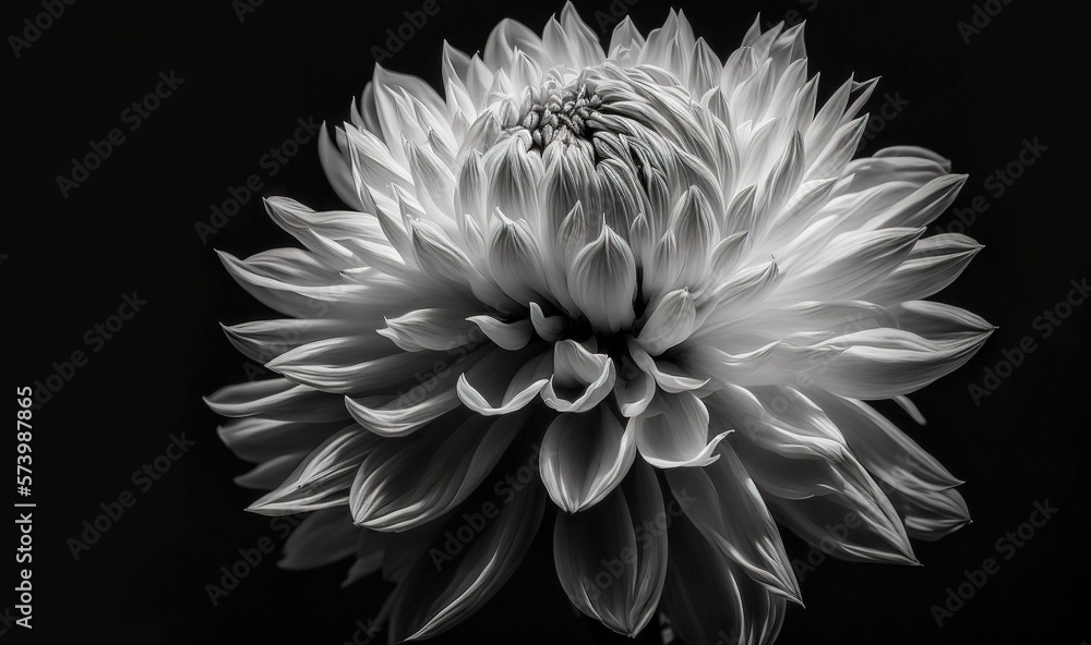  a black and white photo of a large flower in the dark.  generative ai