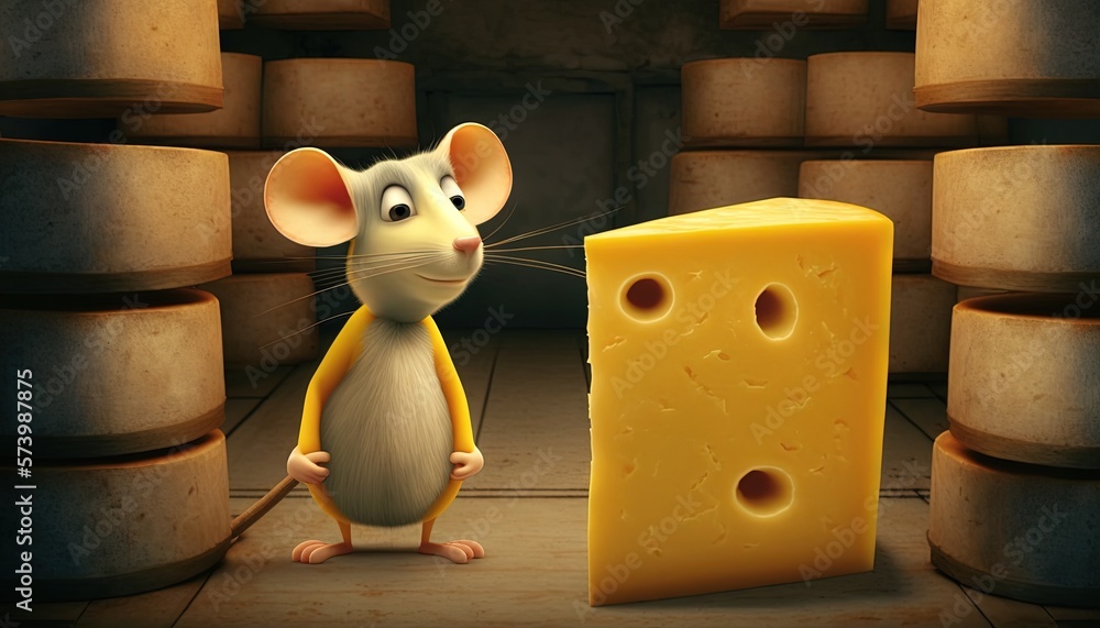  a mouse standing next to a block of cheese and a block of cheese.  generative ai