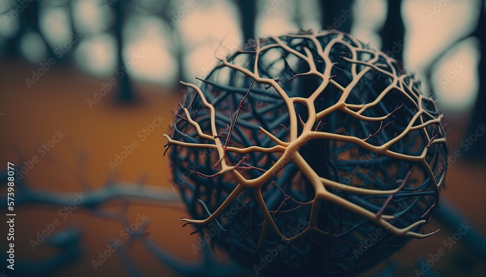  a sculpture of a ball with a tree branch on it.  generative ai