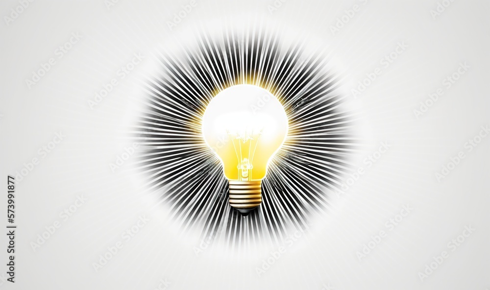  a light bulb is shining brightly in the middle of a white background.  generative ai