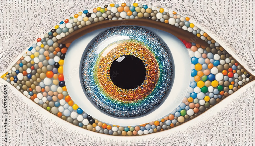  a painting of an eye with a lot of dots on its iris and a black hole in the center of the iris of 