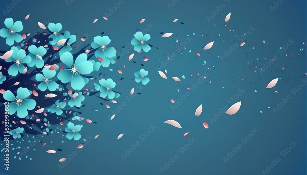  a bunch of blue flowers are flying in the air with a blue sky in the back ground and a blue sky in 