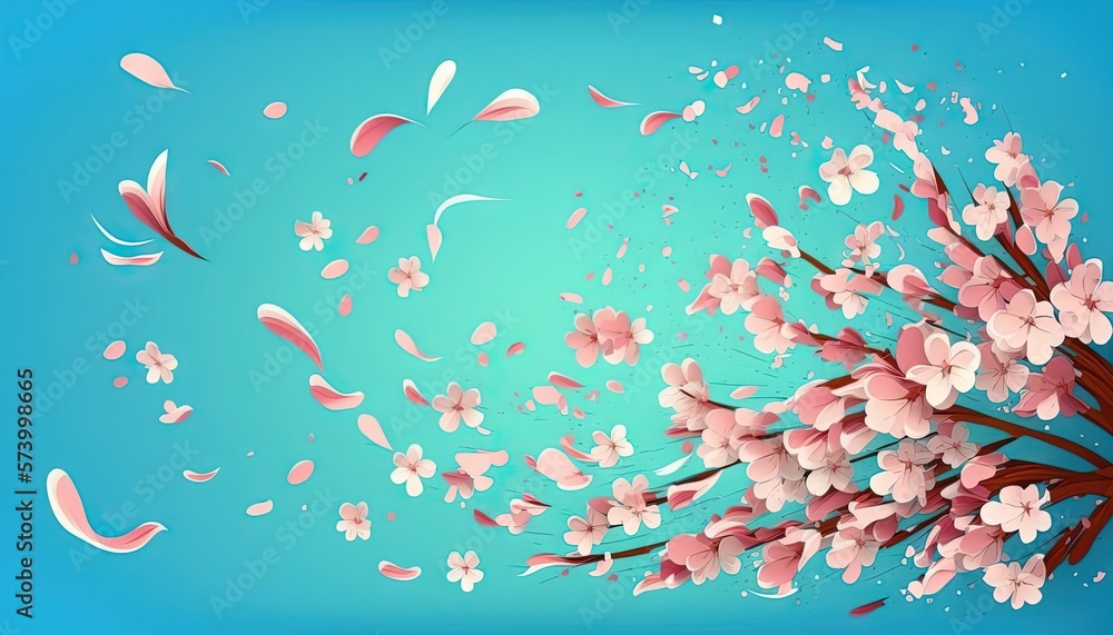  a bunch of pink flowers floating on a blue background with a butterfly flying above them and a blue