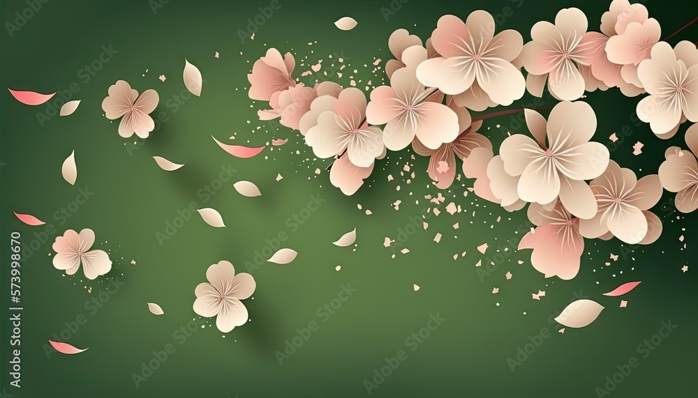  a bunch of flowers that are on a green background with pink petals and petals falling off of the pe