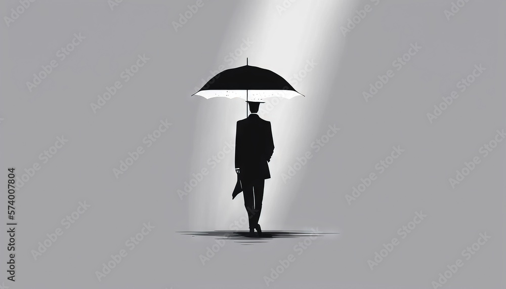  a person with an umbrella standing in the rain under a light that is shining down on them and the s