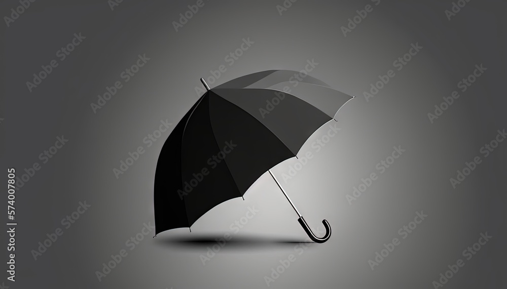  a black and white umbrella on a gray background with a shadow on the ground and a shadow on the gro