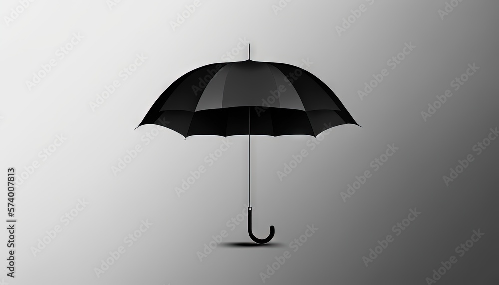  a black umbrella with a black handle on a gray background with a shadow on the ground and a shadow 