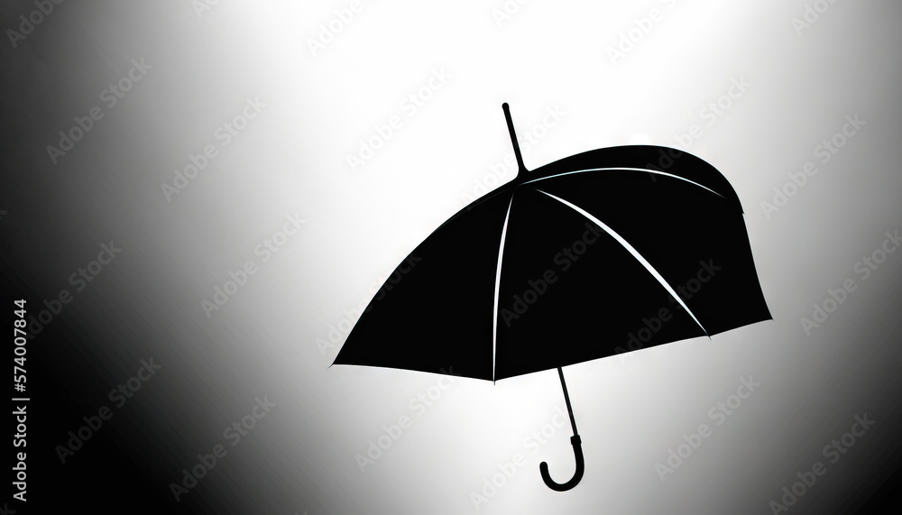  a black and white picture of an umbrella on a gray background with a shadow of a person holding an 