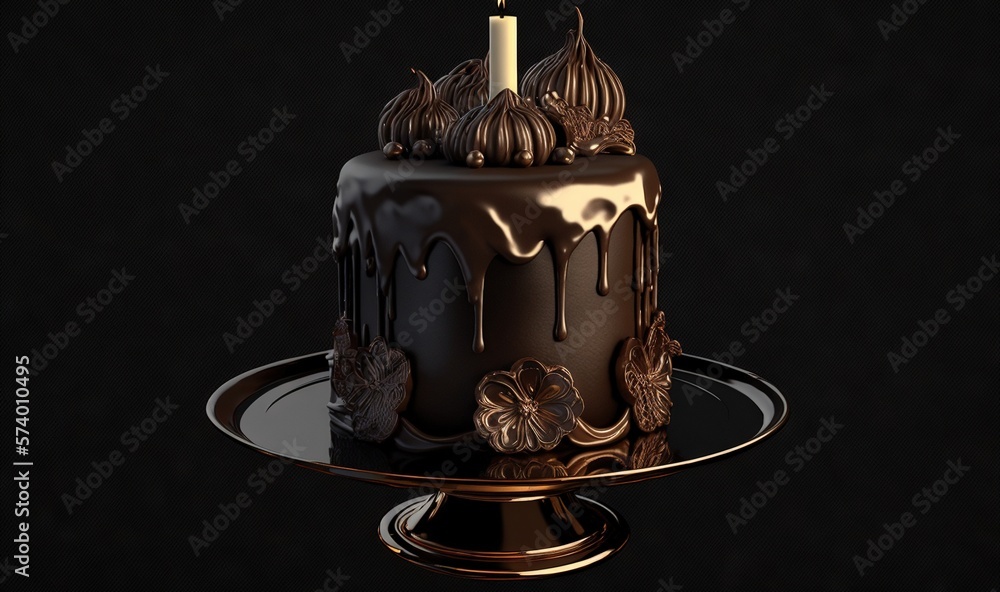  a chocolate cake with a single candle on top of it.  generative ai