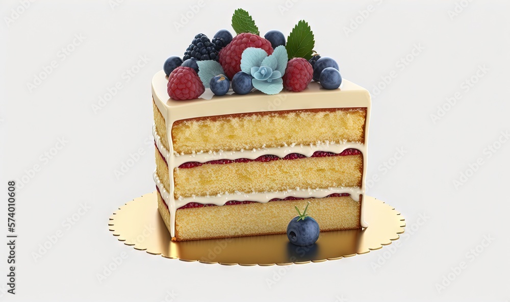  a piece of cake with berries and blueberries on top.  generative ai