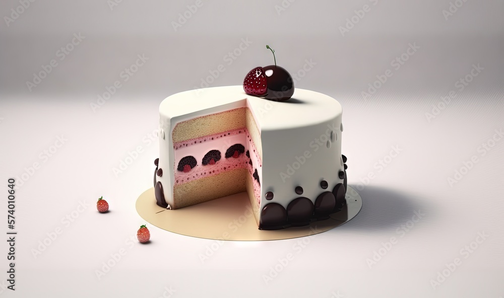  a piece of cake with a cherry on top of it.  generative ai