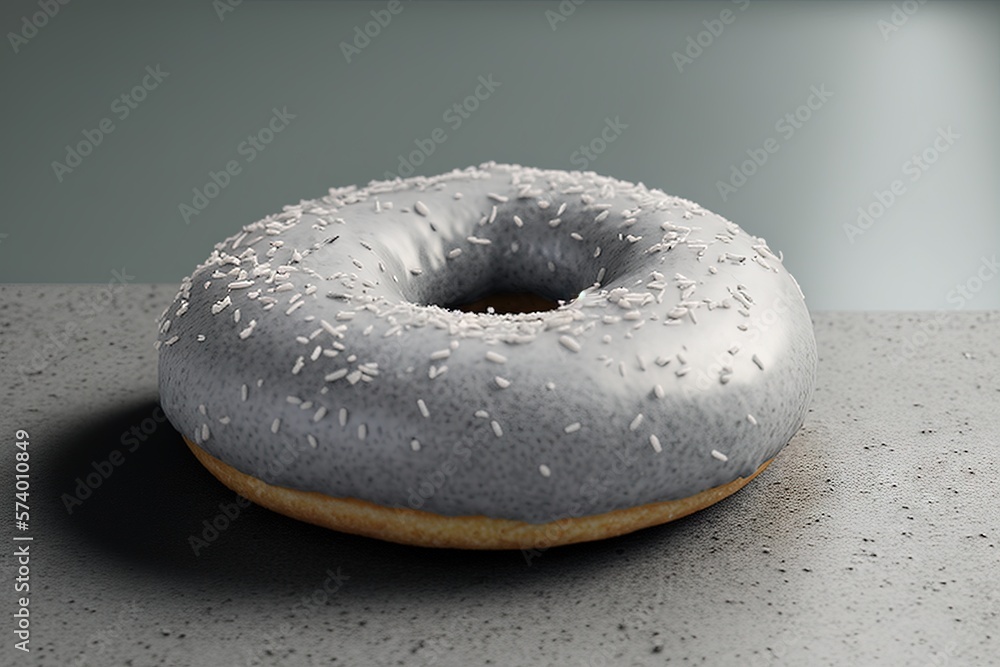  a donut with white sprinkles sitting on a counter.  generative ai