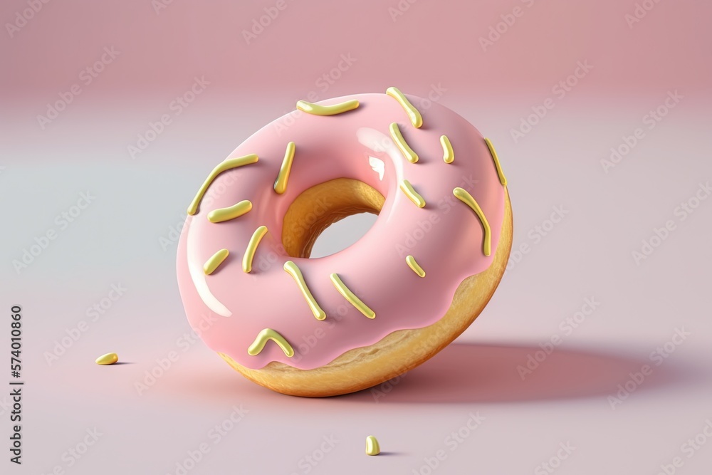  a pink donut with sprinkles on a pink background.  generative ai