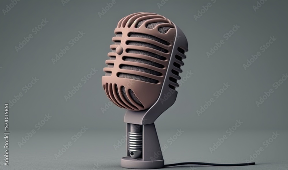  an old fashioned microphone on a gray background with a cord.  generative ai