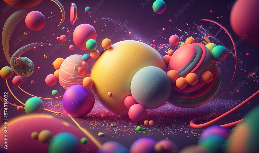  an abstract painting of a variety of colorful balls and shapes.  generative ai