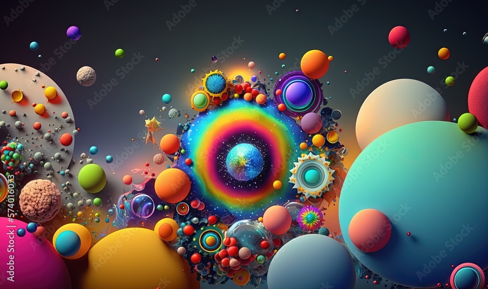  an abstract painting of a rainbow colored object surrounded by other colorful objects.  generative 