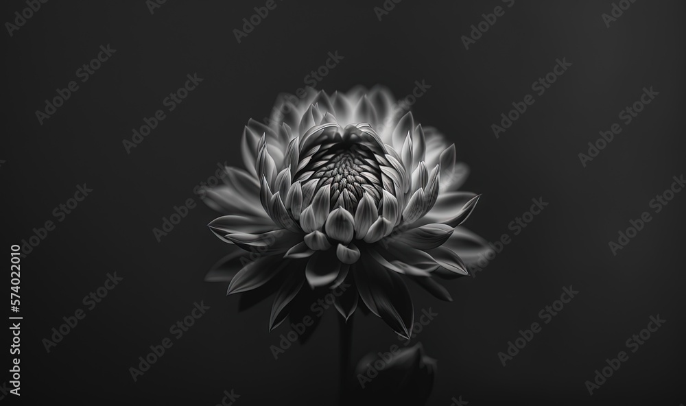  a black and white photo of a flower in the dark.  generative ai