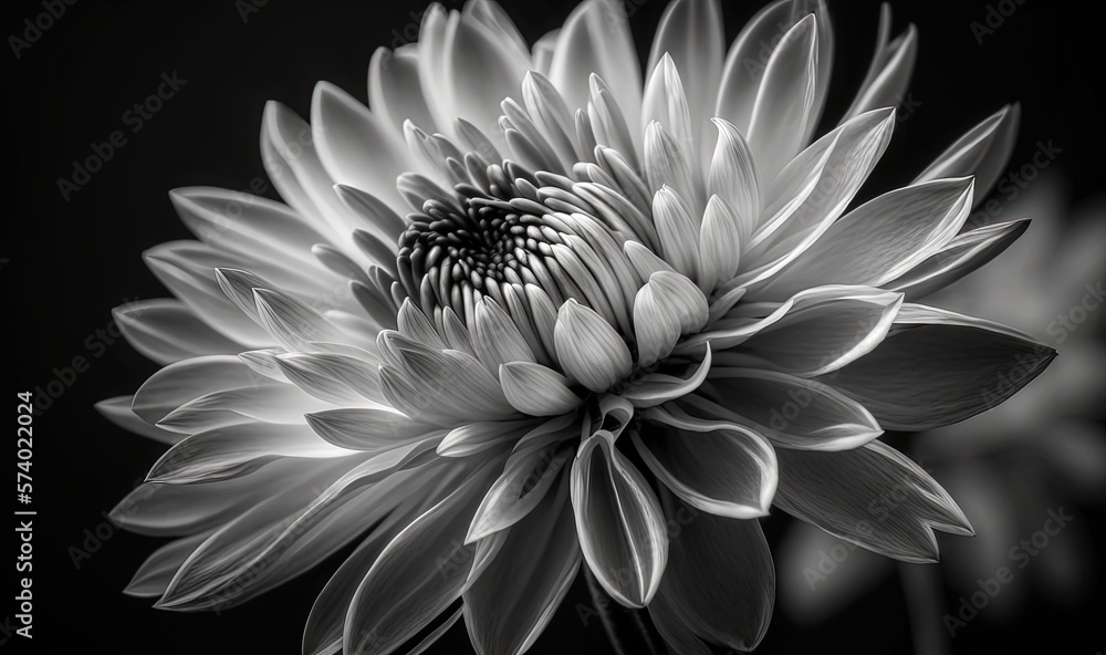  a black and white photo of a flower with a black background.  generative ai