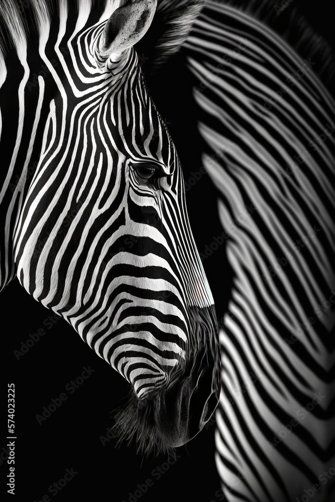  a close up of a zebras face with another zebra in the background.  generative ai