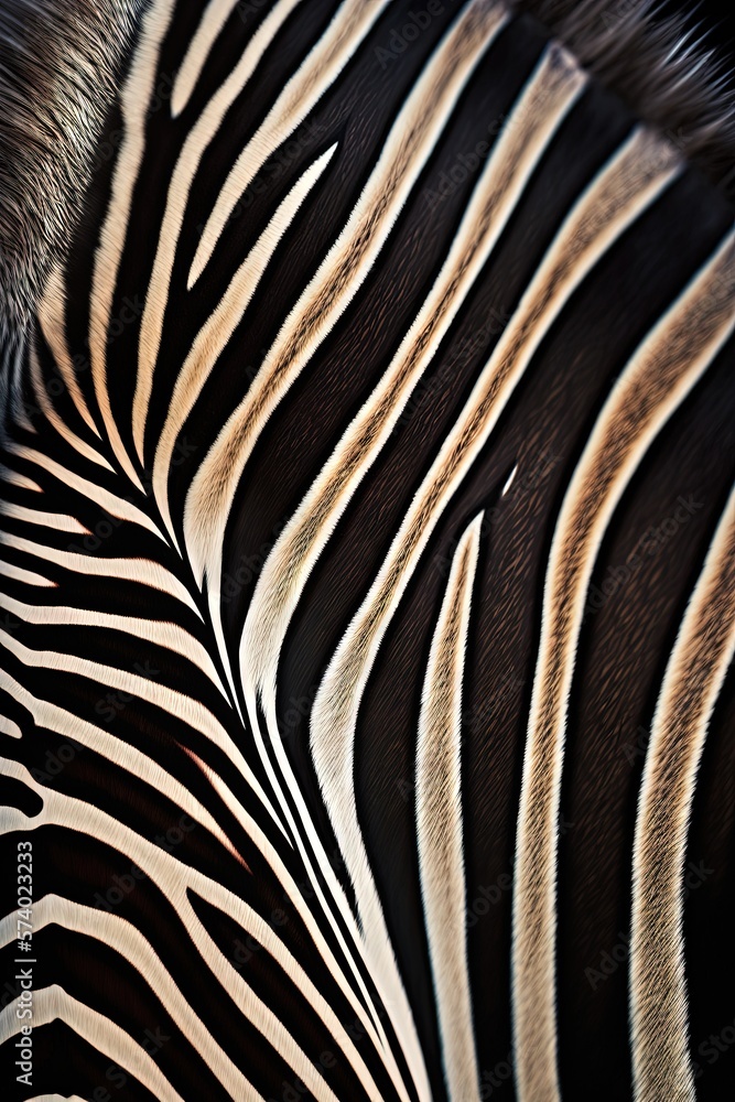  a close up of a zebras head and stripes.  generative ai