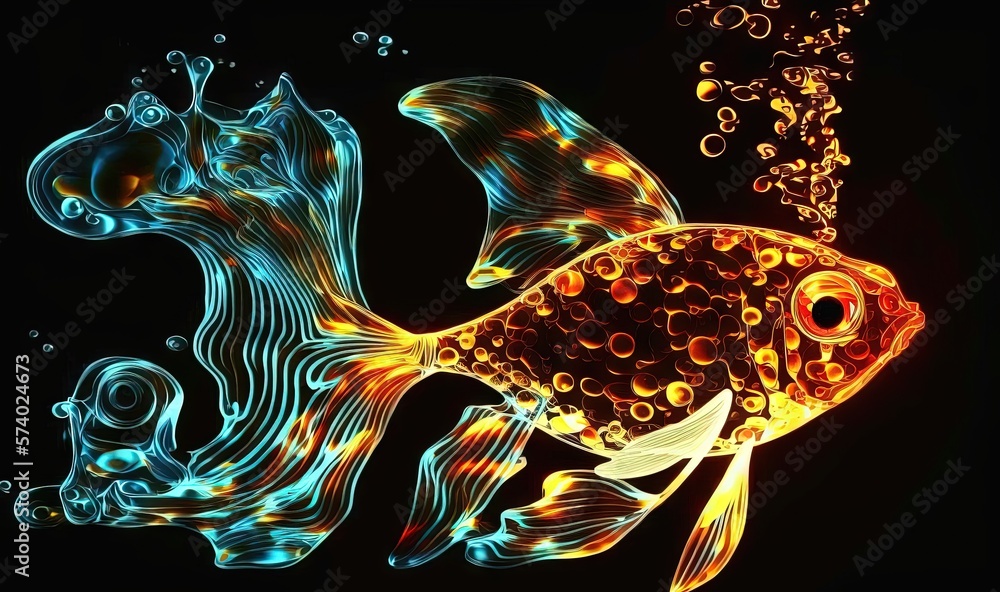  a goldfish with bubbles of water on its back side.  generative ai