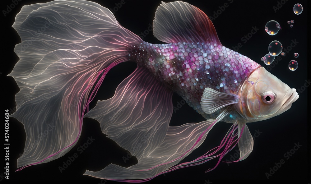  a goldfish with bubbles floating around its body.  generative ai