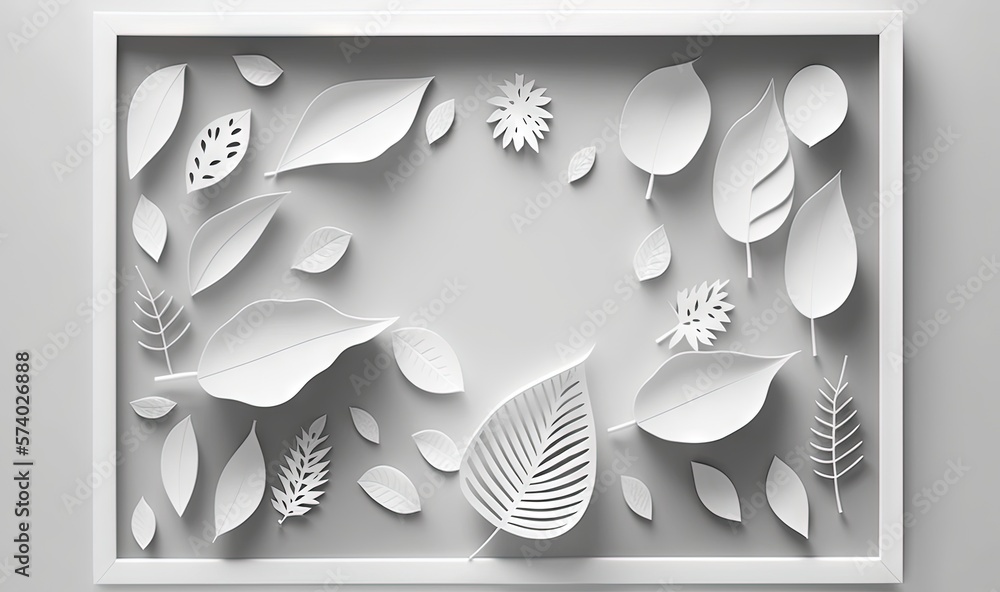  a paper cut of leaves and flowers on a white background.  generative ai