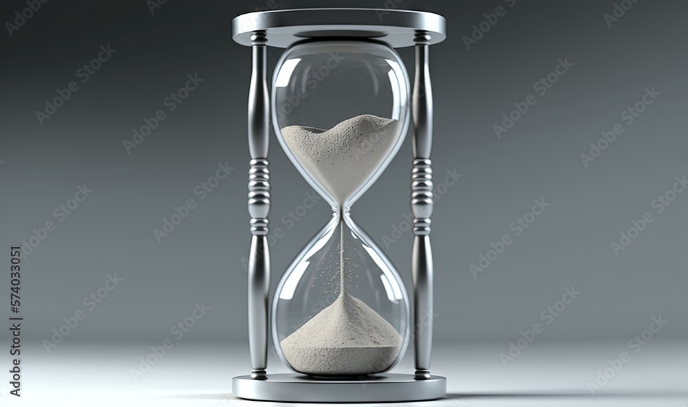  an hourglass with sand inside of it on a gray background with a shadow of a heart in the middle of 