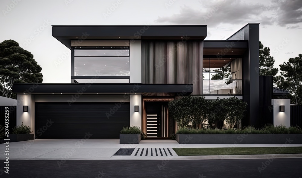  a modern house with a lot of windows and a staircase leading to the upper level of the house and a 