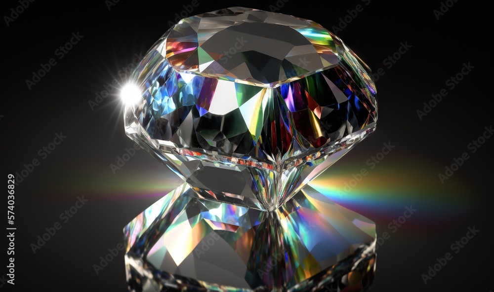  a diamond is shown with a bright light coming out of the center of its face and a black back groun