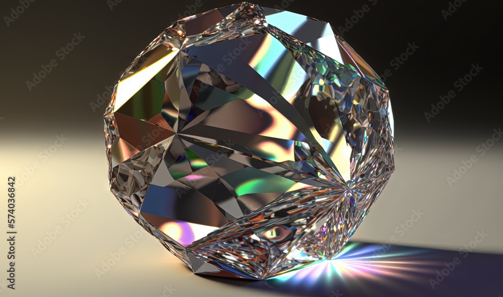  a diamond is shown with a bright light coming from its center piece and shining on the surface of 