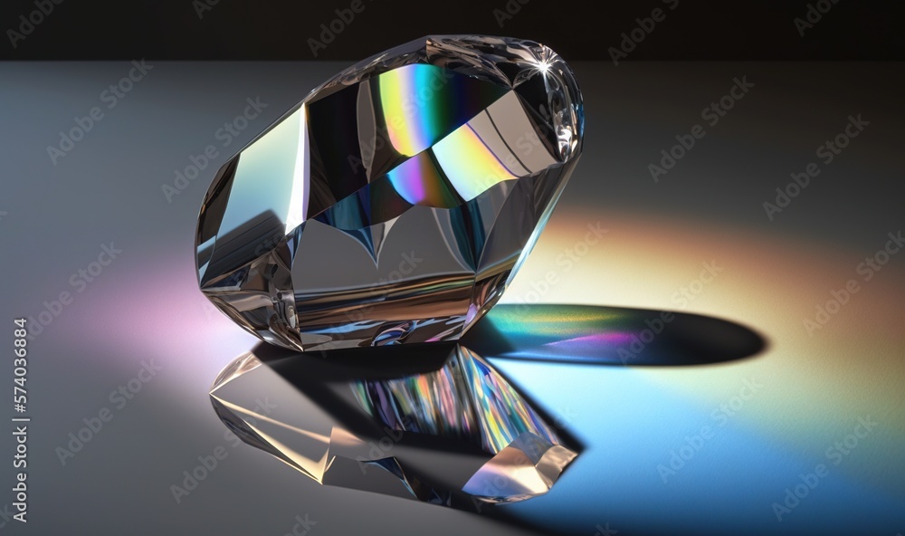  a shiny diamond sitting on top of a reflective surface with a reflection on the ground behind it an