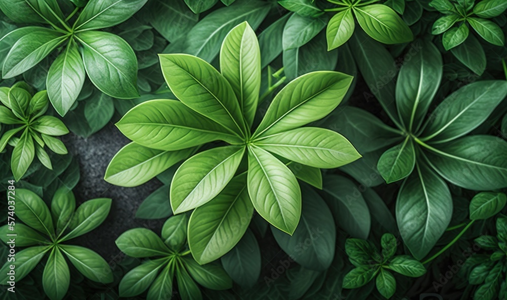  a group of green leaves surrounding a black background with a white circle in the middle of the ima