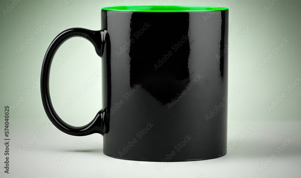  a black and green coffee mug with the words raist the koou on it and a green rim around the bottom 