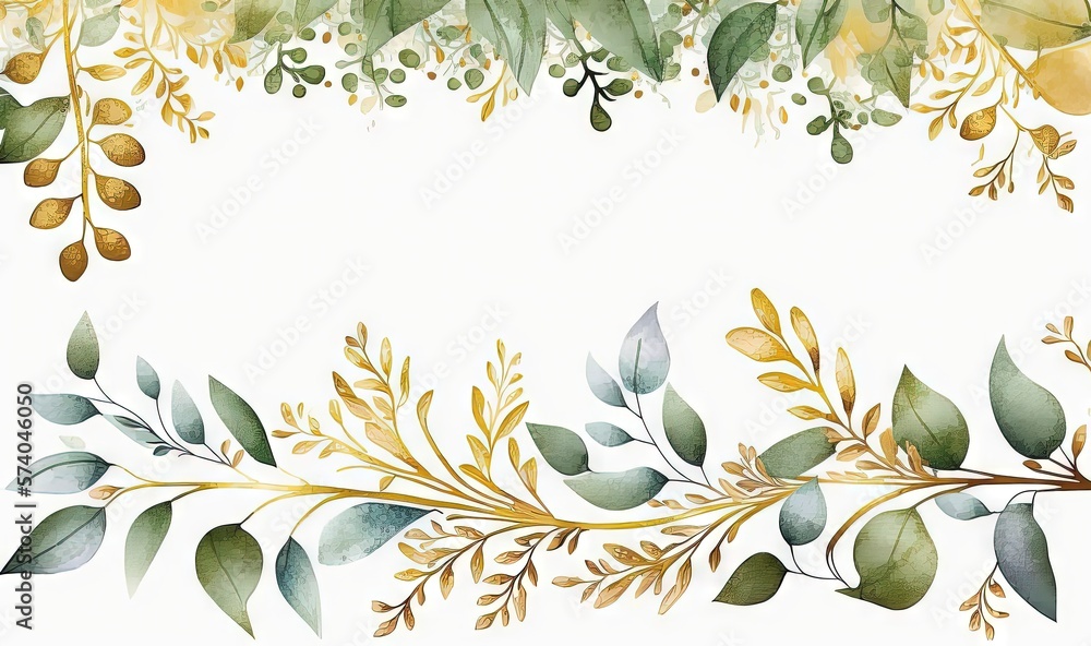  a watercolor painting of leaves and branches on a white background with a place for a text or an im