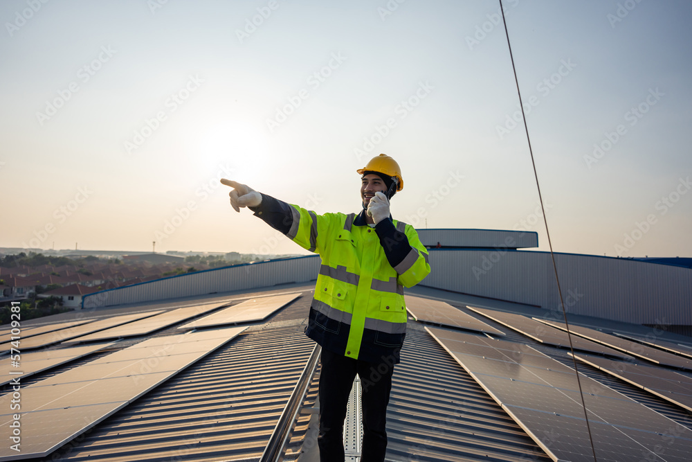 Professional engineer work to maintenance of photovoltaic panel system. 