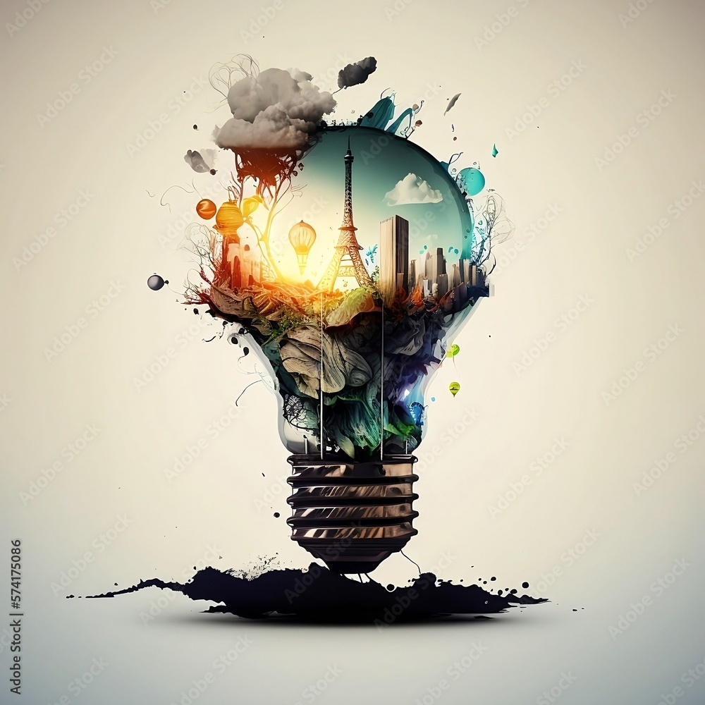 A bulb  of ideas on the background of the wall