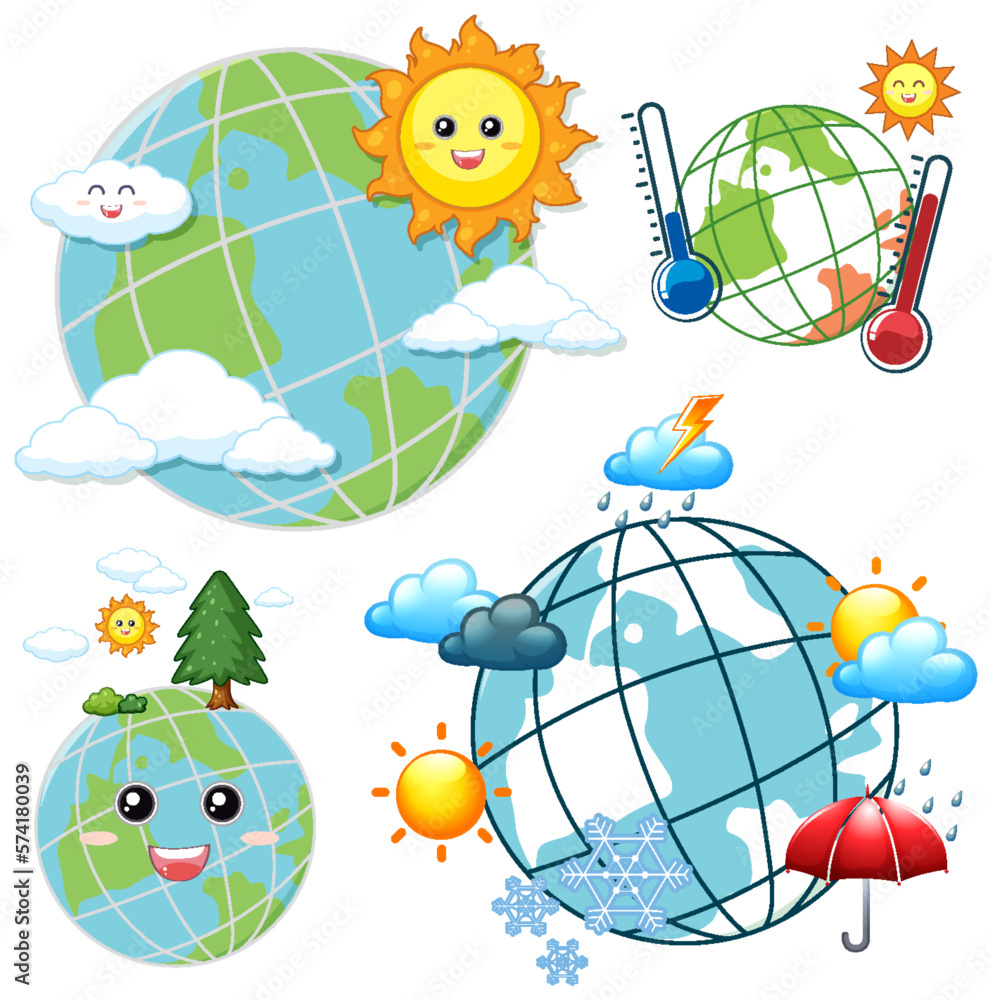 Set of weather and earth globe icons