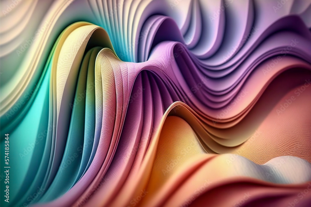 Abstract wave of colorful fabric wallpaper illustration. Created with Generative AI technology.