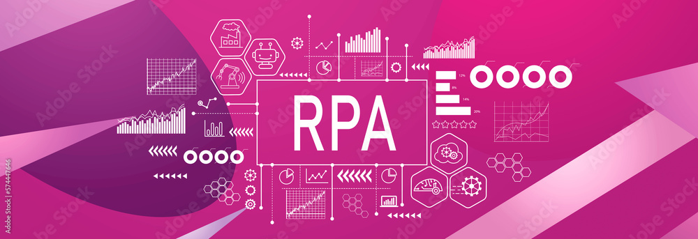 Robotic Process Automation RPA theme on a geometric pattern background