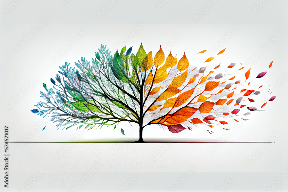 Colour trees isolated on white background.