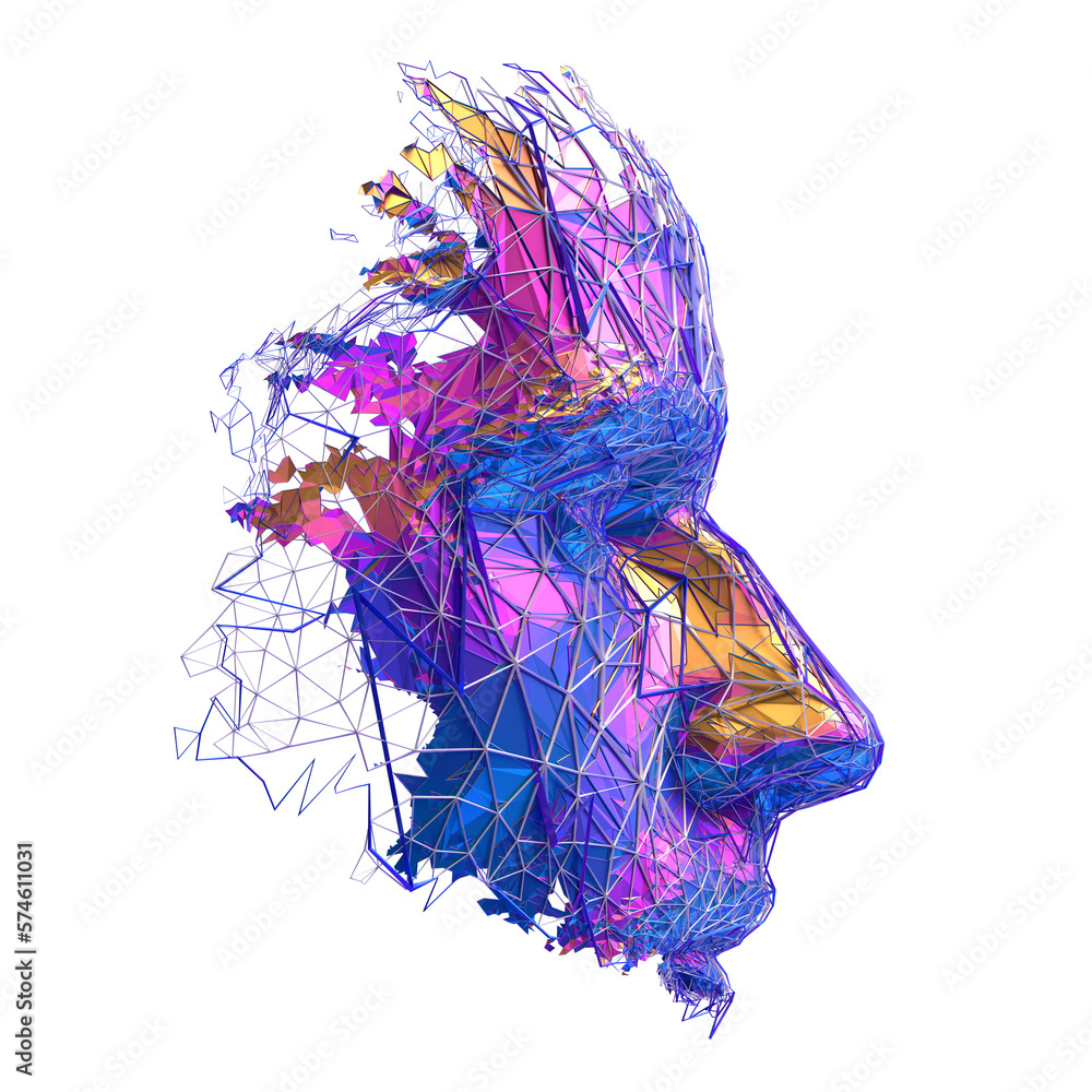 Abstract colorful face, 3d render