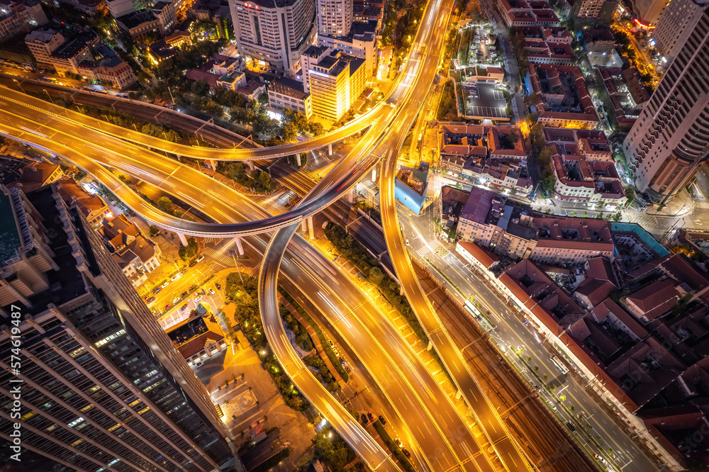 Aerial photography China Qingdao city bridge night view