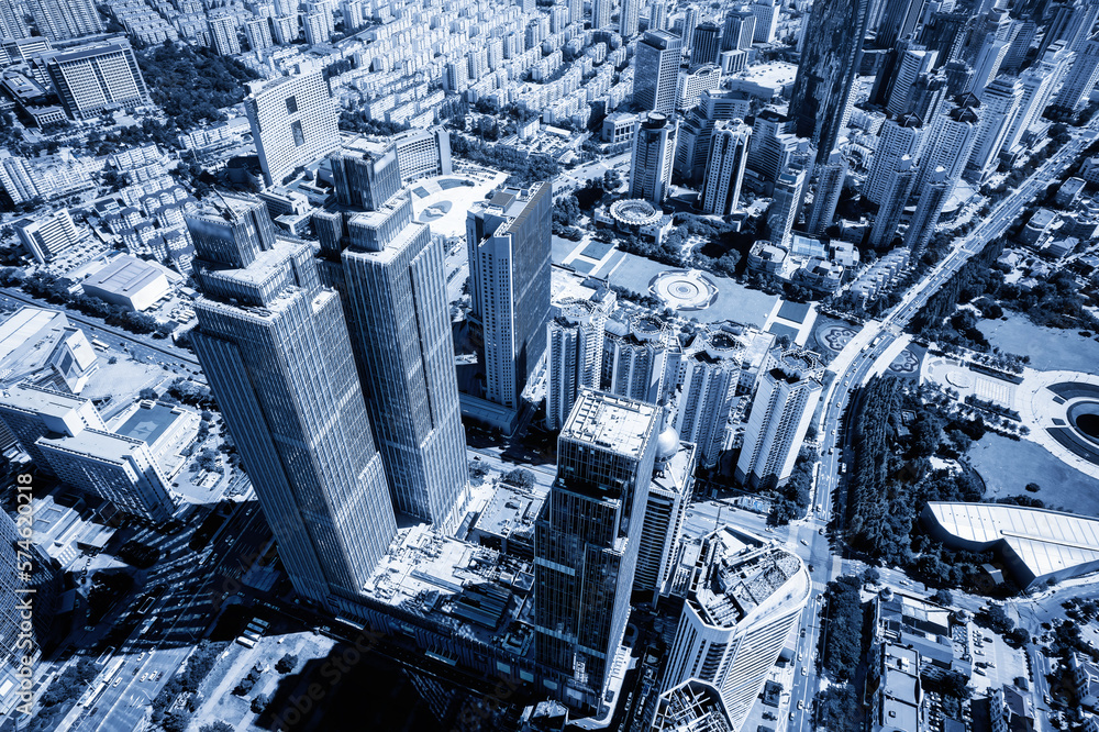 Aerial photography of modern urban architecture scenery in Qingdao, China