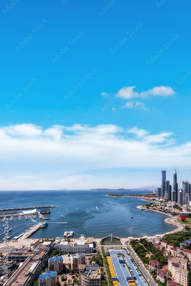 Aerial photography of modern urban architecture scenery in Qingdao, China