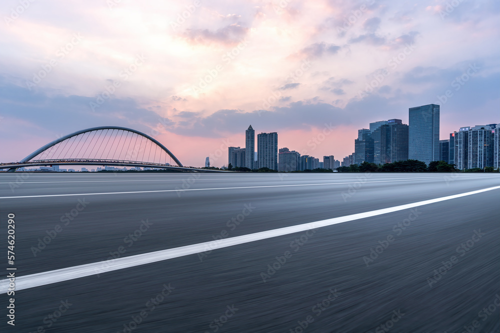 road and city buildings background