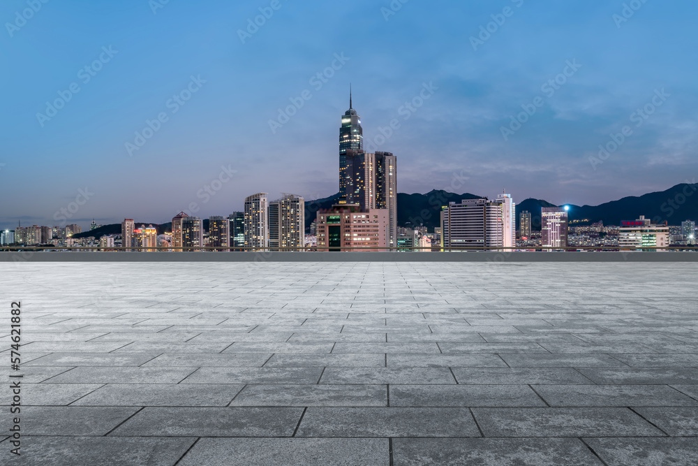 Aerial photography of Yantai urban architectural landscape at night