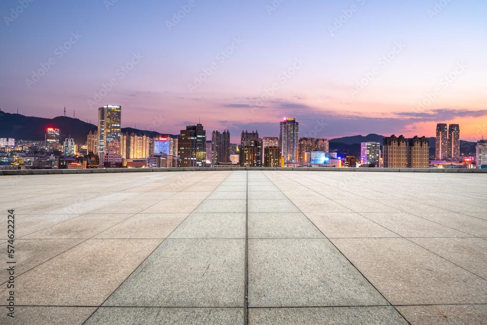 Aerial photography of Yantai urban architectural landscape at night