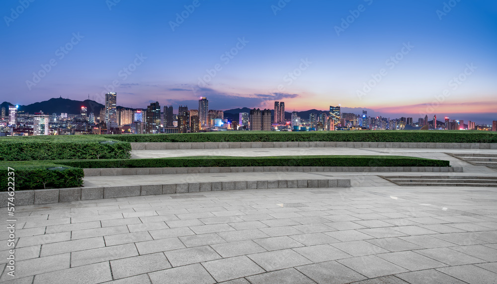 Aerial photography of Yantai urban architectural landscape at night