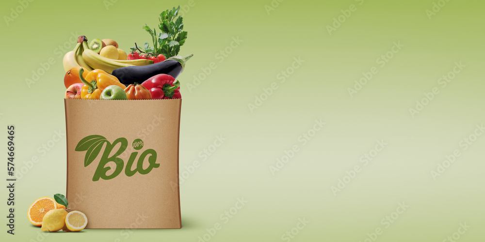 Fresh organic vegetables in a grocery bag